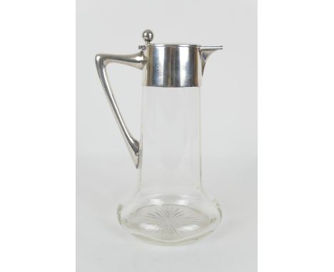 Continental 800 standard silver mounted clear glass claret jug, the hinged cover marked '800', height 16.5cm 