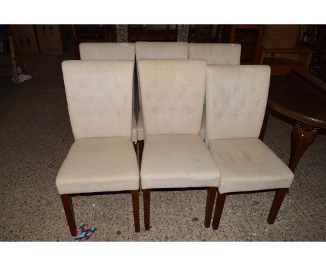 SET OF SIX MODERN CREAM UPHOLSTERED BUTTON BACK DINING CHAIRS