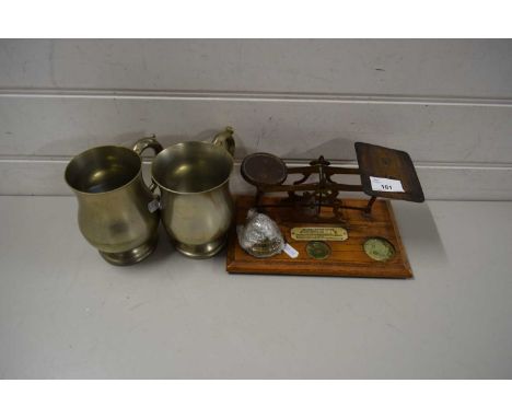 MIXED LOT VINTAGE POSTAL SCALES, PEWTER TANKARDS AND OTHER ITEMS
