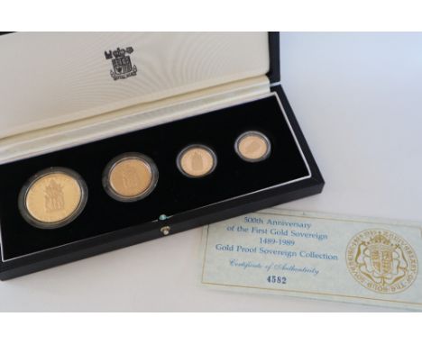 The 500th Anniversary of the first gold sovereign 1489 - 1989 gold proof sovereign collection, comprising a gold five pound c