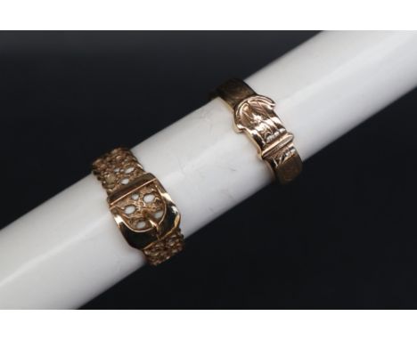 A 9ct gold buckle ring, size R together with a 9ct pierced gold buckle ring, size R, approximately 10 grams