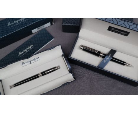 A Montegrappa Parola black ballpoint pen, boxed together with a Montegrappa Piacere jet black ballpoint pen