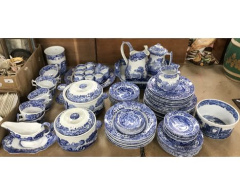 A collection of Spode "Italian" blue and white transfer decorated dinner and tea wares including two tureens and covers, coff