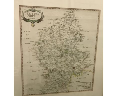 AFTER ROBERT MORDEN "Staffordshire" hand coloured map, 43 cm x 37.5 cm and AFTER LOUIS WAIN "The good puss" colour lithograph