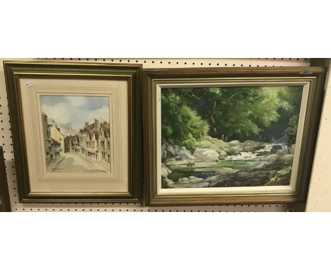DEREK LUCAS "Study of figures in a forest lake landscape" oil on canvas, signed bottom left, 35.5 cm x 46 cm together with PE