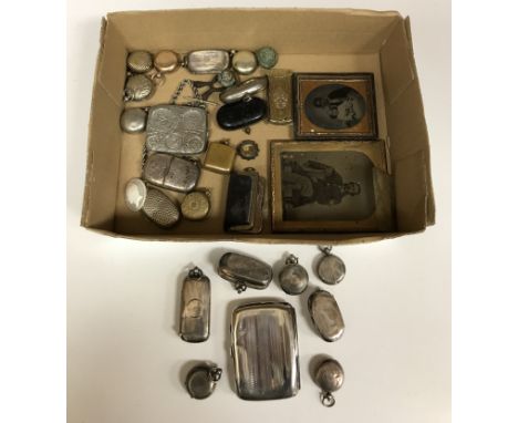 A collection of seven various silver sovereign cases and cigarette case, 7.61 oz, thirteen various brass plated and other sov