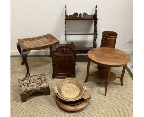 A collection of furniture comprising an Edwardian mahogany and inlaid occasional table, the oval top above four splayed legs 