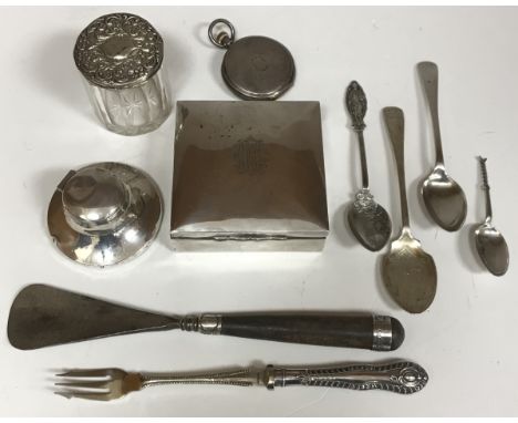 A collection of small silverwares to include a silver cased pocket watch by V. Oleslaeger & Co of Weltevreden Batavia, a smal