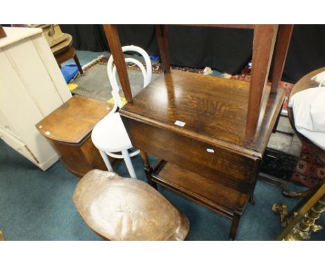 A Victorian mahogany bowfront commode stool with ceramic liner, an elm segment coffee table, white painted Thonet style cafe 