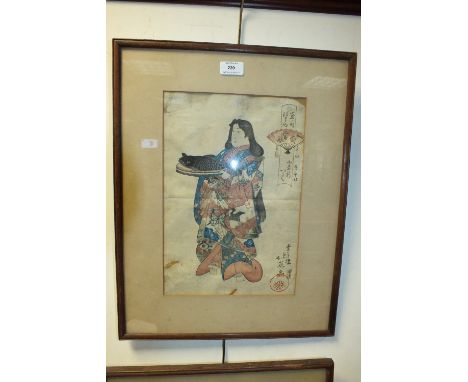 A set of five framed Japanese woodblock prints, portrait studies of actors and society figures after Utumaro and Kunisada and