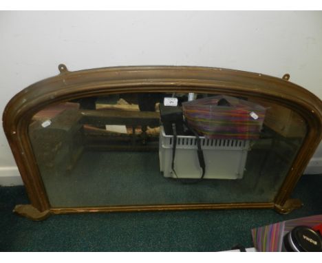 A brass and copper fire fender with integral seat together with late Victorian giltwood over mantel mirror