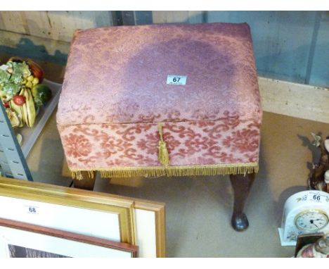 Upholstered sewing box stool with contents
