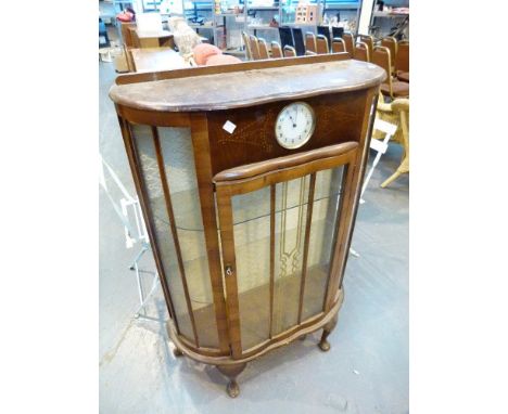 Vintage glazed display cabinet with integral clock 