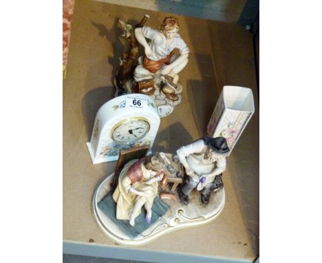 Two Capodimonte figurines both A/F, Aynsley clock and a Coalport vase