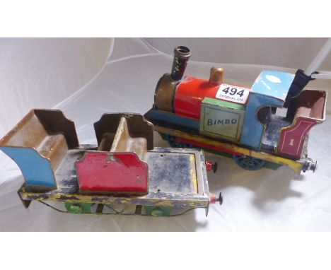 TINPLATE RAILWAY ENGINE. Vintage cast metal and tinplate railway engine, lacking motor and carriage, provenance the vendor's 