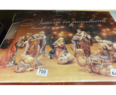 NATIVITY SET. Kirklands Signature ceramic Nativity set, ten boxed pieces