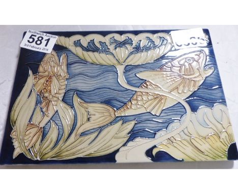 MOORCROFT FISH PLAQUE. Moorcroft fish plaque, signed R Bishop, 15 x 22cm
