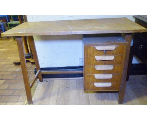 OAK DESK. Retro light oak single pedestal desk 98 x 70cm