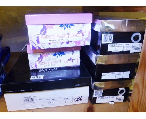 LADIES FOOTWEAR. Three pairs of ladies R & Be boxed shoes plus three others