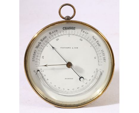 Feathers & Son of Dundee brass cased drum head barometer, 14cm.