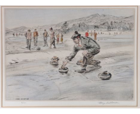 HENRY WILKINSON Curling Pencil signed etching 92 of 100, 25cm x 34cm and two others of sporting interest (3)