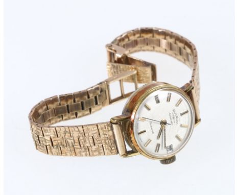 Rotary 21 jewel automatic wristwatch with 9ct yellow gold textured strap, 33g gross