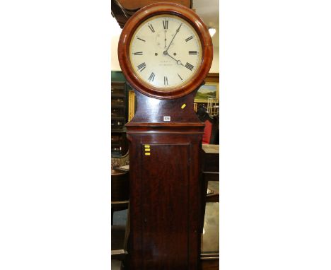 Barrie of Edinburgh drumhead longcase clock, the dial with Roman numeral chapter ring, subsidiary seconds dial, in fiddle bac