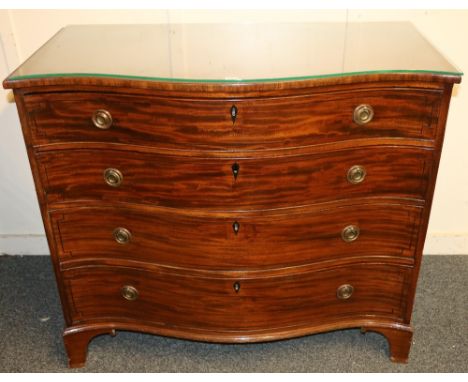 19th century mahogany serpentine chest, with four graduated long drawers, raised on bracket feet, 114 x 100cm.