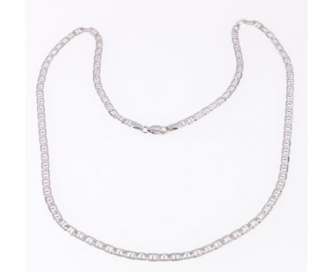 Italian 9ct white gold flat curb link neck chain, 12.1g. 50cm