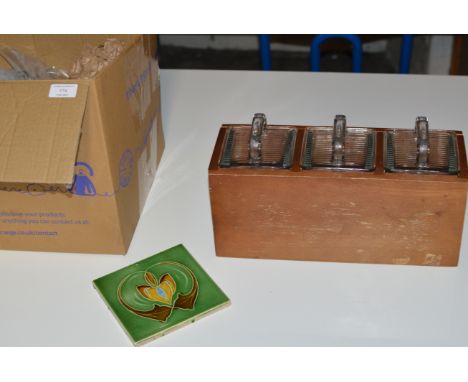 10 MATCHING VICTORIAN TILES &amp; VINTAGE 3 DIVISION STORAGE BOX     