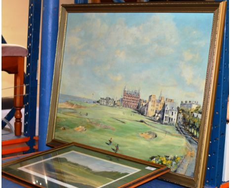 FRAMED GOLF PRINT &amp; FRAMED GOLF PAINTING SIGNED TOMPKINS     