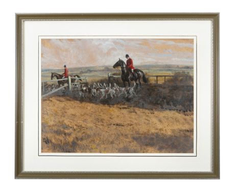 HENRY KOEHLER (b.1927) Hounds through the Gate (1981) Oil on paper,  45 x 60cm Signed  Provenance: With Lad Lane Gallery, Dub