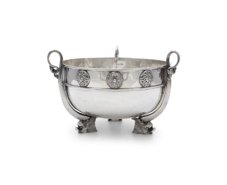 A LARGE SILVER CELTIC REVIVAL PUNCH BOWL, Dublin 1914, mark of Weir &amp; Sons, of circular form, with broad collar, applied 