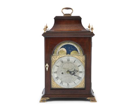 A FINE MAHOGANY CASED BRACKET CLOCK, by Charles Blanchard, London, 18th century, the domed top surmounted with a brass swing 