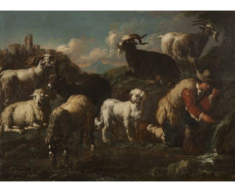 JACOB ROOS, called ROSA DA NAPOLI (1682-1730) A Shepherdess with her Flock Beside a Ruined Arch; A Goatherd with his Flock Be