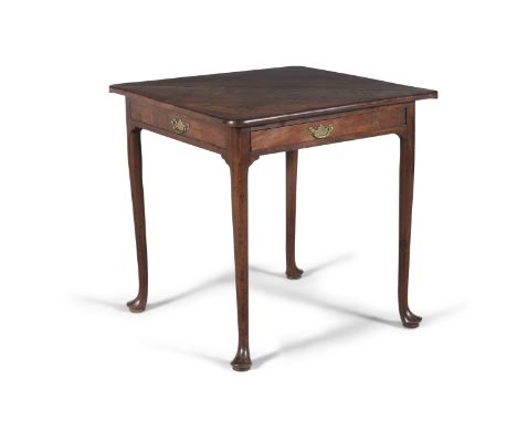 A GEORGE III MAHOGANY UNUSUAL CORNER DROP LEAF TEA TABLE, of triangular form with gate-leg opening to form a square table, wi