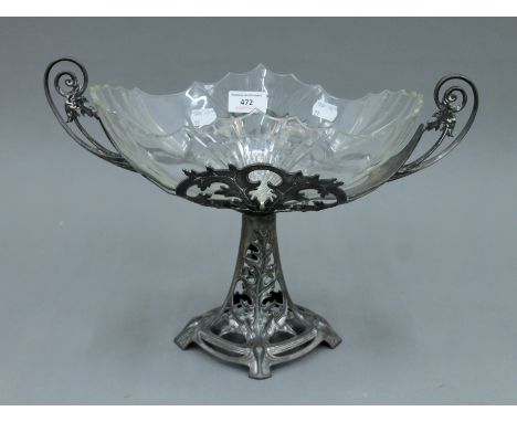 A WMF Art Nouveau glass mounted table centre fruit bowl. 28 cm high.