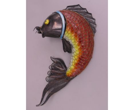 A Chinese silver and enamel fish. 12 cm long.