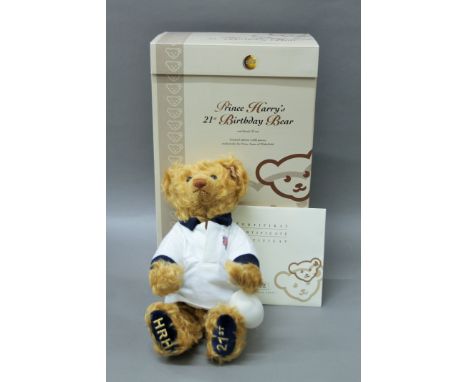 A boxed Steiff Prince Harry 21st Birthday teddy bear.