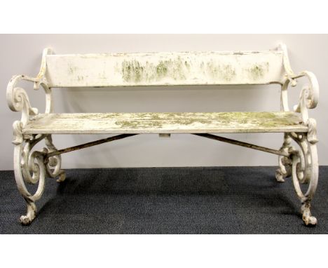 An Art Nouveau cast iron garden bench, L. 127cm.