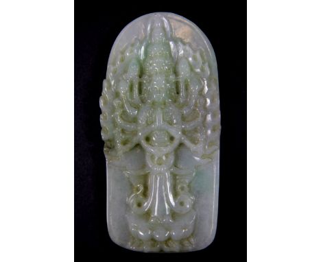 A superb Chinese carved jade amulet of a multi-armed Goddess, H. 11cm.