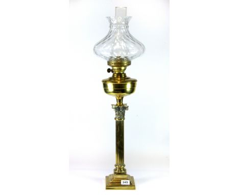 An Edwardian brass column oil lamp, H. 78cm.