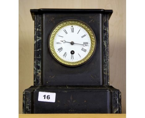 A 19th century French slate and marble mantle clock, H. 25cm.