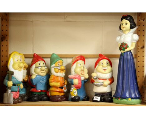 A 1950's ceramic part set of Snow White (H. 50cm) and the six dwarfs.