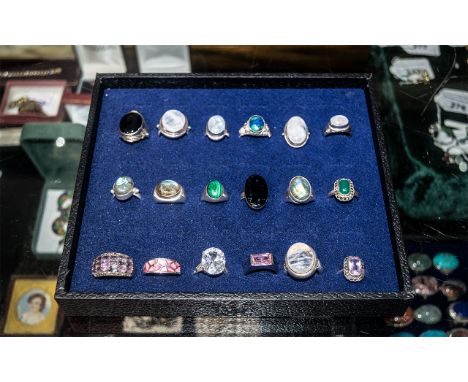 Excellent Collection of Vintage Sterling Silver Stone Set Rings ( 18 ) In Total. All Marked for Sterling Silver. Comprises 5 