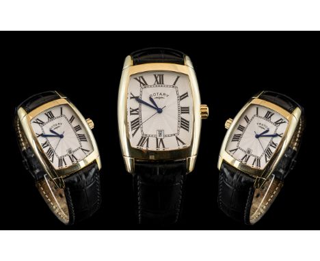 Rotary - Gents Large Size Date-Just Automatic Gold Tone on Steel ' Princes Style ' Rectangular Shaped Wrist Watch with Silver