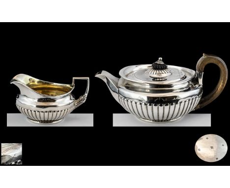 George III - Superb Quality Sterling Silver Teapot and Matching Milk Jug of Solid Construction and Wonderful Form, Gilt Inter