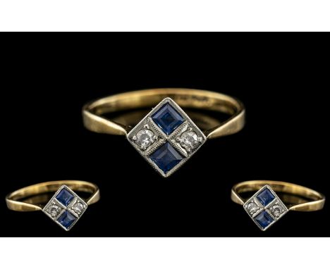 18ct Gold and Platinum Set Art Deco 1930's Exquisite and Petite Sapphire and Diamond Set Cocktail Ring. Fully Hallmarked for 