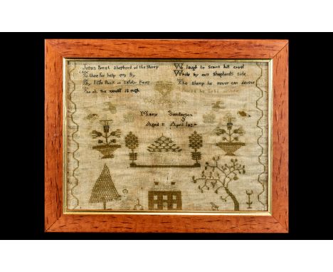 Georgian Sampler Dated 1827. Girls Sampler Named and Dated. Aged 11 th April 1827. 