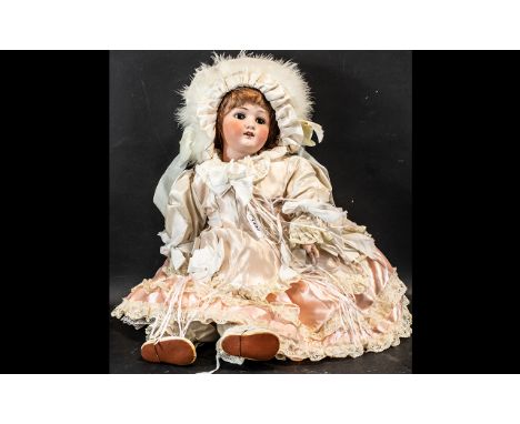 Heubach Kopplesdorf 250.4 German Antique Bisque Socket Head Doll. Full Marks to Back of Head. Features Deep Brown Eyes, Golde